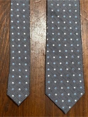 Pronto Uomo Grayish Blue Tie with Light Blue and White Polka Dots